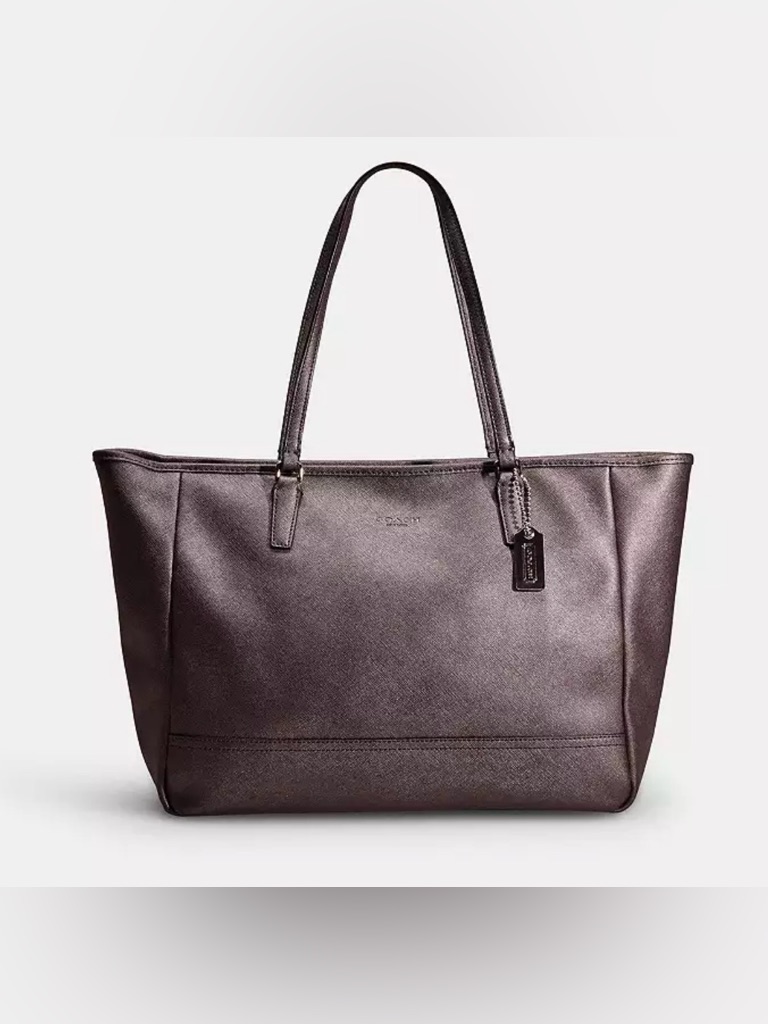 Coach New York Grey Saffiano Leather Tote Shoulder Bag